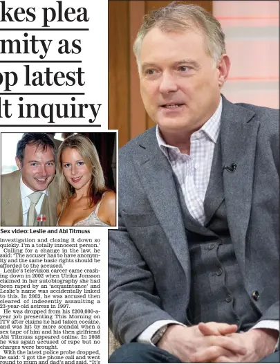  ??  ?? Sex video: Leslie and Abi Titmuss
Back on air: John Leslie on Good Morning Britain yesterday