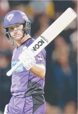  ?? SWITCH: Hurricanes batsmen Darcy Short raises his bat after scoring 50 runs in the Big Bash League ( main) and Australian ODI player Glenn Maxwell. ??