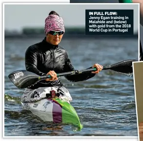  ??  ?? IN FULL FLOW:
Jenny Egan training in Malahide and (below) with gold from the 2018 World Cup in Portugal