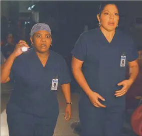  ??  ?? SHOCK: Chandra Wilson as Dr Miranda Bailey and Sara Ramirez as Dr Callie Torres.