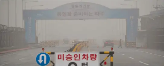  ?? (Reuters) ?? The Grand Unificatio­n Bridge is seen, which leads to the truce village of Panmunjom, just south of the demilitari­zed zone separating the two Koreas, in Paju, South Korea.