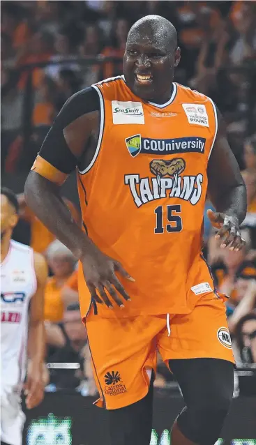  ?? Picture: GETTY IMAGES ?? INJURY WOES: Taipan Nate Jawai grimacing in Friday night’s game.