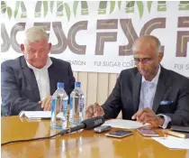  ?? Photo: Yogesh Chandra ?? From left: FSC chief executive officer Graham Clark and FSC board chairman Vishnu Mohan during a press conference in Lautoka on August 1, 2018.