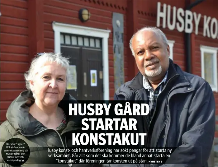  ??  ?? Kerstin ”Piglet” Wikström, verksamhet­sansvarig på Husby gård, och Shakir Attiyah, konstpedag­og,