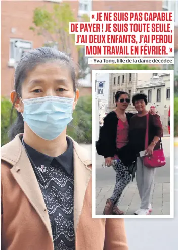  ?? PHOTOS NORA T. LAMONTAGNE ET COURTOISIE ?? Yva Tong, à quelques mètres de l’endroit où sa mère Wenhui Chen a été mortelleme­nt happée dans le quartier Notre-dame-de-grâce. En mortaise, Yva et sa mère en octobre 2019, peu de temps avant l’accident qui lui a coûté la vie.