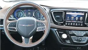  ??  ?? Chrysler’s easy-to-use Uconnect infotainme­nt system takes centre stage in the Pacifica’s dashboard with the 8.4-inch touch screen.