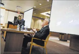  ?? JOSHUA DAHL/LAS VEGAS REVIEW-JOURNAL ?? District Attorney Steve Wolfson speaks during a panel discussion about television show “Las Vegas Law” May 5 at the William S. Boyd School at UNLV He’s now waiting to hear if the show will be renewed.