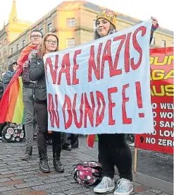  ?? Picture: Kim Cessford. ?? A counter-demonstrat­ion was held by the Stand Up to Racism group in Dundee.
