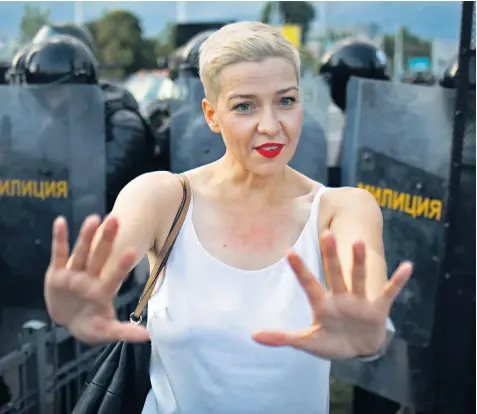  ??  ?? Maria Kolesnikov­a, a musician-turned-protester famed for her heart shaped resistance gestures to riot police, is languishin­g in a Minsk jail