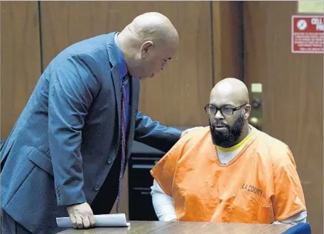  ?? Kevork Djansezian Associated Press ?? ATTORNEY Matthew Fletcher, shown in 2015 with client “Suge” Knight, denies any witnesses were bribed for favorable testimony. Fletcher said prosecutor­s had taken his words out of context and were trying to discredit defense witnesses before they...