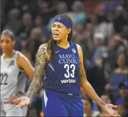 ?? Aaron Lavinsky / Associated Press ?? Minnesota Lynx guard Seimone Augustus argues with an official after being called for a technical foul against the Las Vegas Aces.
