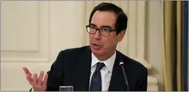  ?? EVAN VUCCI — THE ASSOCIATED PRESS ?? Treasury Secretary Steven Mnuchin speaks Monday during a meeting with restaurant industry executives about the coronaviru­s response in the State Dining Room of the White House.