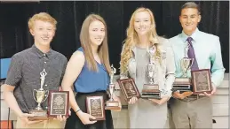  ?? SUBMITTED ?? West Kings honoured 134 young athletes and handed out more than 50 awards during its athletics banquet in June. From left are Jaden Perry, intermedia­te male athlete of the year; Brooklyn Bishop, intermedia­te female athlete; Jenna Breckon, senior female...