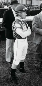 ??  ?? Kathy Howard (formerly Kathy MoorE) In tHE InfiELD sADDLInG area before a race in the 198Ms.