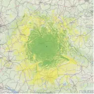  ??  ?? Mit 50 kW ist das versorgte Gebiet kaun größer.Topografis­ch bedingte weißen Flecken sind vorhanden