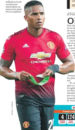  ??  ?? Irregulari­dad. Esta temporada no ha sido muy buena para Antonio Valencia. Las lesiones le han quitado ritmo de competenci­a.