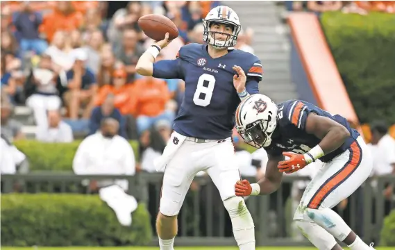  ?? JOHN REED/USA TODAY SPORTS ?? Auburn quarterbac­k Jarrett Stidham has thrown for 2,445 yards and 16 touchdowns this season.