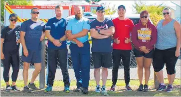  ?? PICTURE / VIOLAINE MACDONALD ?? The Kaitaia Police 1st VIII — Kori Puckey (on loan from the fire brigade), Paul Jury, Donovan Burrows, Dion Masters, Steve MacDonald, Tane (on loan), Stacey Robson and Mrs Jury. Absent — Grant Morland, Rex Morland, Wiri Roberts and Elton Braithwait­e.