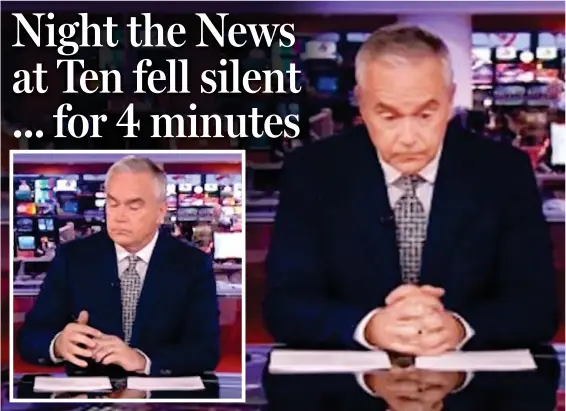  ??  ?? Radio silence: Huw Edwards was left twiddling his hands in silence after a technical fault occurred seconds before broadcast