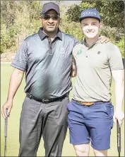  ?? ?? Central Bank of Eswatini Governor Phil Mnisi (L) with profession­al golfer James Pennington who will be playing in the FNB Eswatini Nkonyeni Challenge at the Nkonyeni Lodge and Golf Estate.