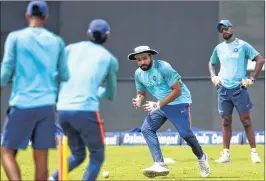 ??  ?? Indian captain Rohit Sharma (2R) takes part in a practice session at the R.Premadasa Stadium in Colombo on Saturday, ahead of the final of the Nidahas Trophy tri-nation Twenty20 tournament.