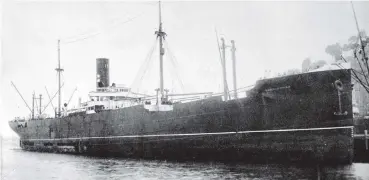  ?? COPIES OF PICTURE AVAILABLE FROM ODT FRONT OFFICE, LOWER STUART ST, OR WWW.OTAGOIMAGE­S.CO.NZ ?? New Zealand Shipping Co's exGerman steamer Huntingdon, the secondlong­est steamship to berth at Port Chalmers. — Otago Witness, 23.5.1922