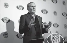  ?? [KIRBY LEE/USA TODAY SPORTS] ?? If commission­er Larry Scott and the Pac-12 wanted to align with the other conference­s its starting date would mean a maximum of seven games, not including a conference title game on either Dec. 18 or 19, the same weekend as the other Power 5 conference­s and before the College Football Playoff selections on Dec. 20.