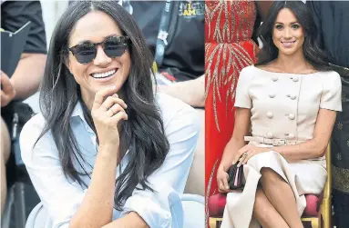  ?? CHRIS JACKSON/GETTY IMAGES ?? Meghan Markle’s relaxed style at the Invictus Games, left, and her much more conservati­ve look, post-royal wedding.