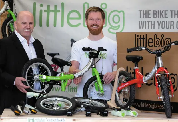  ??  ?? Sean Gallagher with Simon Evans, inventor of the LittleBig bike. Photo: David Conachy