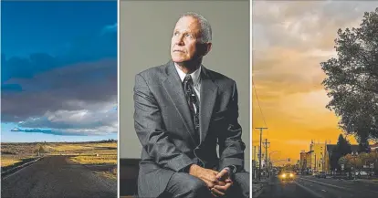  ?? Photos by AAron Ontiveroz, The Denver Post ?? A dirt road, left, is near the site on private land in Wyoming where 21yearold Matthew Shepard was beaten, tied to a fence and left for dead. Shepard’s father, Dennis Shepard, middle, says his ultimate goal is to close the Matthew Shepard Foundation once hate has been erased. Right, a view of Grand Avenue in Laramie near the Albany County Courthouse, where Russell Henderson and Aaron McKinney were tried for murder.