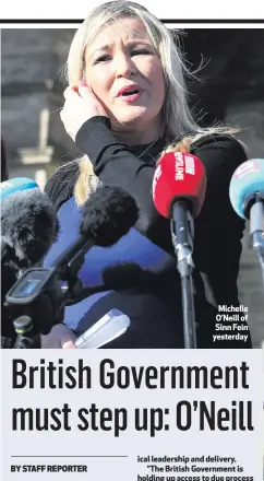  ??  ?? Michelle O’Neill of Sinn Fein yesterday