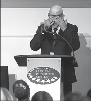  ?? Arkansas Democrat-Gazette/THOMAS METTHE ?? Pulaski County Circuit Judge Wiley Branton Jr. fights tears Saturday while recalling the 1954 Supreme Court decision that declared segregated schools unconstitu­tional. While praising the “extraordin­ary courage” of the Little Rock Nine and progress in...