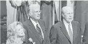  ?? Associated Press ?? Kathie Lee Gifford, the Rev. Billy Graham and former President Gerald R. Ford sing “America the Beautiful” at a revival-style show in 1999.