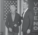  ?? BRENDAN SMIALOWSKI/AFP VIA GETTY IMAGES ?? California Gov. Gavin Newsom, right, greets President Joe Biden during an event Monday in Long Beach, Calif.