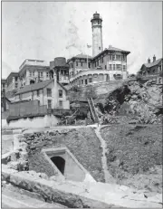 ?? UNITED STATES LIGHTHOUSE SOCIETY ?? Alcatraz as seen in 1910. In 1909, the lighthouse was rebuilt on a new location away from the new military prison.