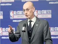  ??  ?? PLAYING IT SAFE: NBA commission­er Adam Silver says a decision on when the NBA can restart could come next month.