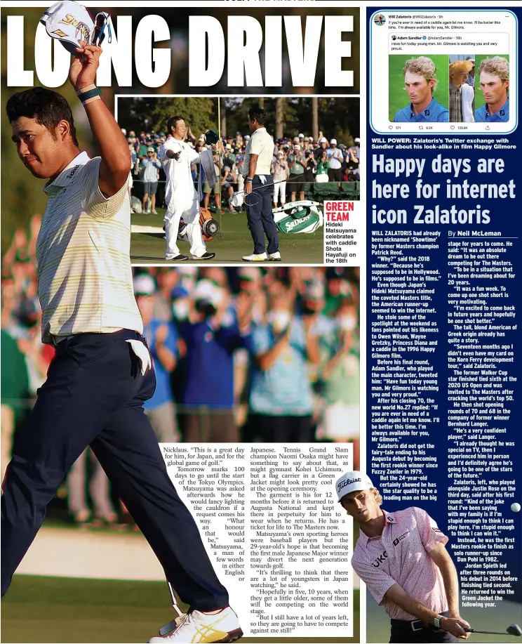  ??  ?? GREEN TEAM Hideki Matsuyama celebrates with caddie Shota Hayafuji on the 18th