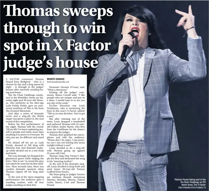  ?? TOM DYMOND/SYCO/THAMES TV ?? Thomas Pound taking part in the Six Chair Challenge on ITV talent show, The X Factor