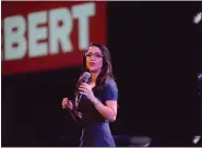  ?? ?? Lauren Boebert speaks during a campaign event in Loveland at Rez.church on Thursday.