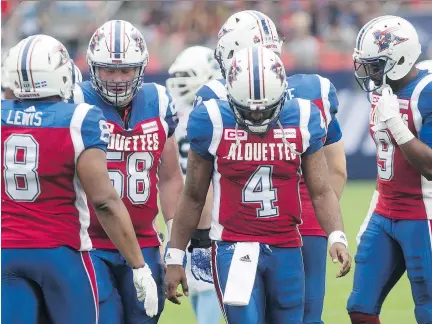  ?? CHRIS YOUNG/THE CANADIAN PRESS ?? After a poor showing against the Toronto Argonauts last Saturday, the Alouettes face a significan­t challenge Thursday night as they take on a Winnipeg Blue Bombers team that is riding a four-game win streak.