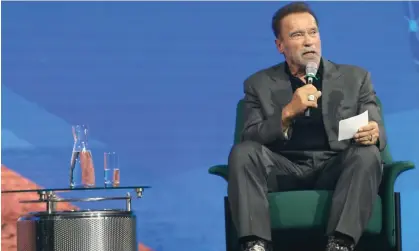  ?? Anadolu Agency/Getty Images ?? Arnold Schwarzene­gger speaks during the environmen­tal conference called ‘Austrian World Summit’in Vienna on Tuesday. Photograph: