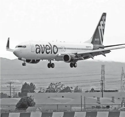  ?? JOE SCARNICI/GETTY IMAGES ?? The Avelo aircraft is seen at the Hollywood Burbank Airport on Wednesday.