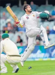  ?? AFP ?? ■
Pakistan batsman Yasir Shah celebrates his century against Australia on the third day of the second Test.