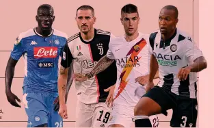  ?? GETTY IMAGES/LAPRESSE ?? Centrali Da sin. Koulibaly, Bonucci, Mancini e Samir