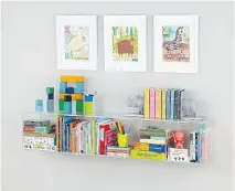  ??  ?? The Now You See It Acrylic Shelf Bookcase from Land of Nod ($350.99, landofnod.com) is perfect for bathrooms and offices as well as playrooms.