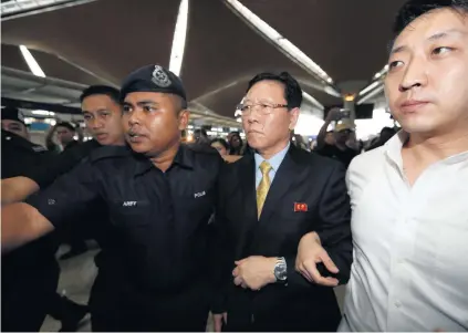  ?? AP Photo ?? Kang Chol, the expelled North Korean envoy to Malaysia, flew home from Kuala Lumpur Internatio­nal Airport yesterday.