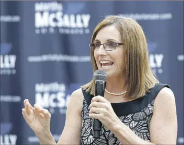  ?? Ross D. Franklin Associated Press ?? REP. MARTHA McSALLY is the front-runner in Tuesday’s GOP primary for U.S. Senate in Arizona. She has refused to say whether she voted for Donald Trump, but has supported him since he became president.