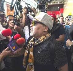  ??  ?? Argentine former football star Diego Armando Maradona upon arrival at the airport of Culiacan, Sinaloa State, Mexico. — AFP photo