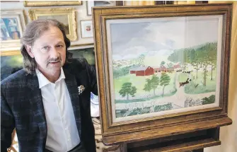  ?? DARREN STONE, TIMES COLONIST ?? Peter Boyle, president of Lunds Auctioneer­s and Appraisal Specialist­s, with the painting called Grandma Moses Goes to the City, prior to its sale.