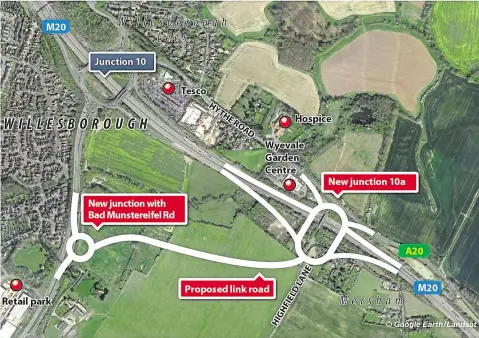  ??  ?? Map showing where the new junction 10a will be situated on the M20